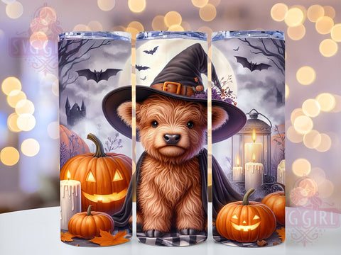 Halloween Highland Cow 20oz Tumbler, Straight Tapered Tumbler Wrap, Spooky Halloween Tumbler Png, Instant Digital Download Sublimation SvggirlplusArt 