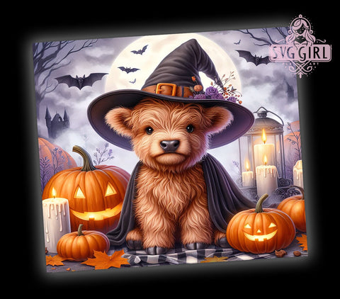 Halloween Highland Cow 20oz Tumbler, Straight Tapered Tumbler Wrap, Spooky Halloween Tumbler Png, Instant Digital Download Sublimation SvggirlplusArt 