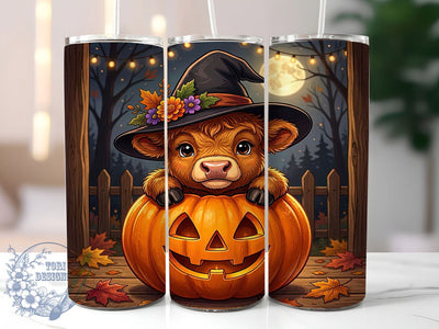 Halloween Highland Cow 20oz Tumbler Wrap, Highland Cow, Halloween Theme, Pumpkin Motif, Rustic Charm, Spooky Design, Skinny Tumbler, Sublimation PNG Sublimation ToriDesigns 