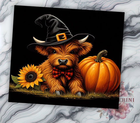 Halloween Highland Cow 20oz Tumbler Wrap PNG, Highland Cow Tumbler Png, Straight & Tapered Tumbler Wrap, Instant Digital Download Sublimation Li Zamperini 