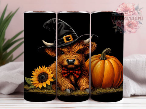 Halloween Highland Cow 20oz Tumbler Wrap PNG, Highland Cow Tumbler Png, Straight & Tapered Tumbler Wrap, Instant Digital Download Sublimation Li Zamperini 