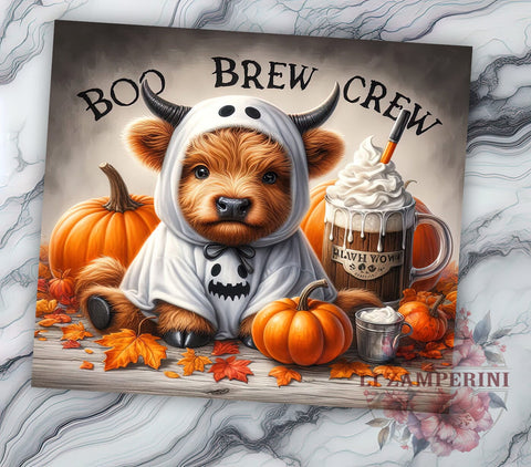 Halloween Highland Cow 20oz Tumbler Wrap PNG, Highland Cow Tumbler PNG Sublimation Design, Straight & Tapered Tumbler Wrap, Instant Digital Download Sublimation Li Zamperini 