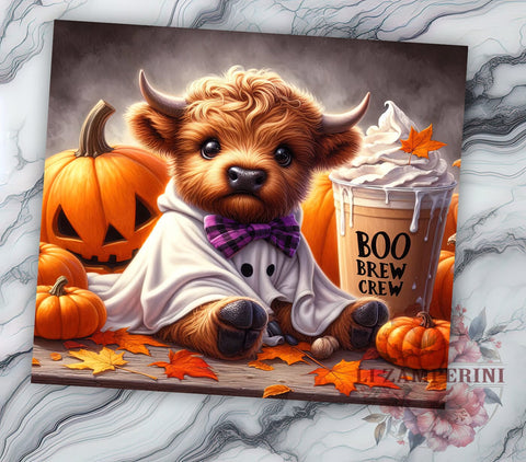 Halloween Highland Cow 20oz Tumbler Wrap PNG, Highland Cow Tumbler PNG Sublimation Design, Straight & Tapered Tumbler Wrap, Instant Digital Download Sublimation Li Zamperini 