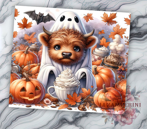 Halloween Highland Cow 20oz Tumbler Wrap PNG, Highland Cow Tumbler PNG Sublimation Design, Straight & Tapered Tumbler Wrap, Instant Digital Download Sublimation Li Zamperini 