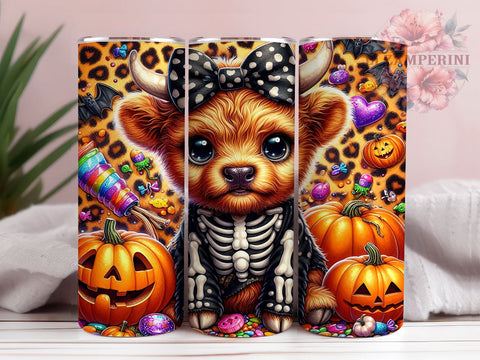 Halloween Highland Cow 20oz Tumbler Wrap PNG, Skeleton Halloween Tumbler PNG Sublimation Design, Straight & Tapered Tumbler Wrap, Instant Digital Download Sublimation Li Zamperini 