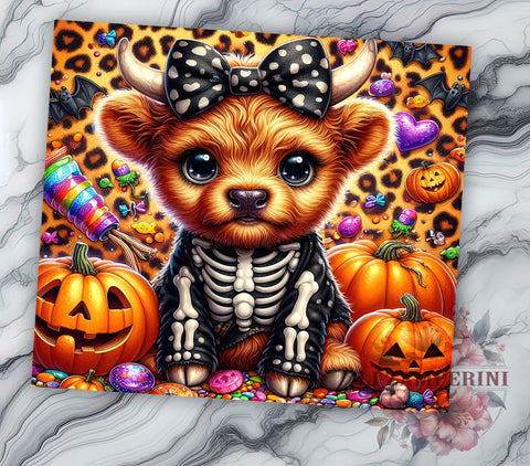 Halloween Highland Cow 20oz Tumbler Wrap PNG, Skeleton Halloween Tumbler PNG Sublimation Design, Straight & Tapered Tumbler Wrap, Instant Digital Download Sublimation Li Zamperini 