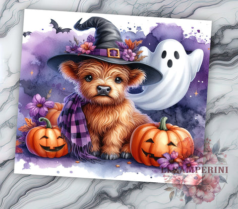 Halloween Highland Cow 20oz Tumbler Wrap PNG, Spooky Season Tumbler Png, Straight & Tapered Tumbler Wrap, Instant Digital Download Sublimation Li Zamperini 