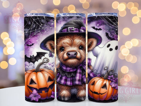 Halloween Highland Cow 20oz Tumbler Wrap Sublimation Design, Straight Tapered Tumbler Wrap, Cow Witch Purple Pumpkins Tumbler Png, Instant Digital Download Sublimation SvggirlplusArt 