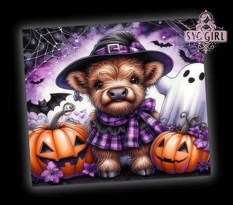 Halloween Highland Cow 20oz Tumbler Wrap Sublimation Design, Straight Tapered Tumbler Wrap, Cow Witch Purple Pumpkins Tumbler Png, Instant Digital Download Sublimation SvggirlplusArt 