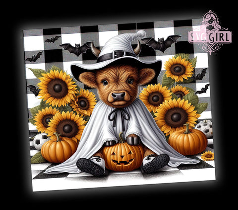 Halloween Highland Cow 20oz Tumbler Wrap Sublimation Design, Straight Tapered Tumbler Wrap, Cute Ghost Tumbler Png, Instant Digital Download Sublimation SvggirlplusArt 
