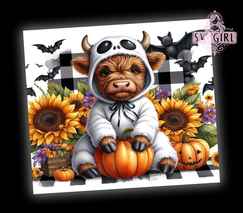 Halloween Highland Cow 20oz Tumbler Wrap Sublimation Design, Straight Tapered Tumbler Wrap, Cute Ghost Tumbler Png, Instant Digital Download Sublimation SvggirlplusArt 