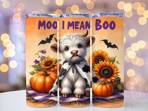 Halloween Highland Cow 20oz Tumbler Wrap Sublimation Design, Straight Tapered Tumbler Wrap, Cute Ghost Tumbler Png, Instant Digital Download Sublimation SvggirlplusArt 