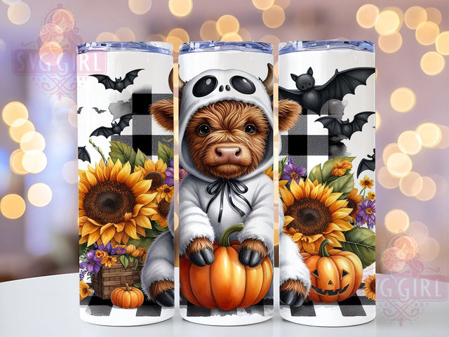 Halloween Highland Cow 20oz Tumbler Wrap Sublimation Design, Straight Tapered Tumbler Wrap, Cute Ghost Tumbler Png, Instant Digital Download Sublimation SvggirlplusArt 