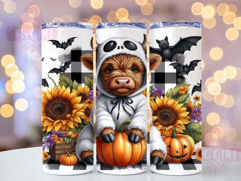 Halloween Highland Cow 20oz Tumbler Wrap Sublimation Design, Straight Tapered Tumbler Wrap, Cute Ghost Tumbler Png, Instant Digital Download Sublimation SvggirlplusArt 