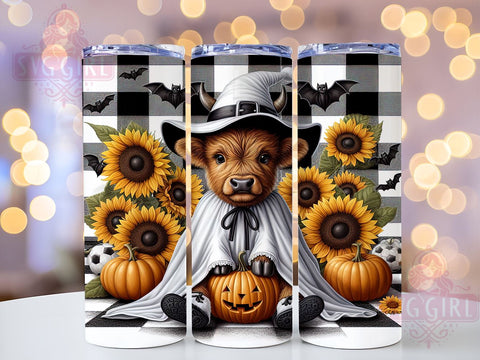 Halloween Highland Cow 20oz Tumbler Wrap Sublimation Design, Straight Tapered Tumbler Wrap, Cute Ghost Tumbler Png, Instant Digital Download Sublimation SvggirlplusArt 