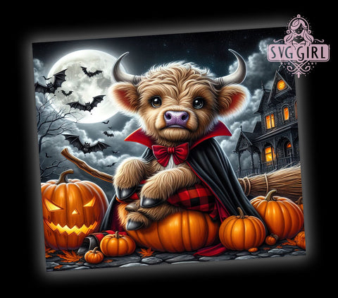 Halloween Highland Cow 20oz Tumbler Wrap Sublimation Design, Straight Tapered Tumbler Wrap, Cute Monster Tumbler Png, Instant Digital Download Sublimation SvggirlplusArt 