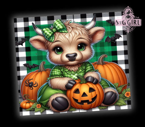 Halloween Highland Cow 20oz Tumbler Wrap Sublimation Design, Straight Tapered Tumbler Wrap, Highland Cow Tumbler Png, Instant Digital Download Sublimation SvggirlplusArt 