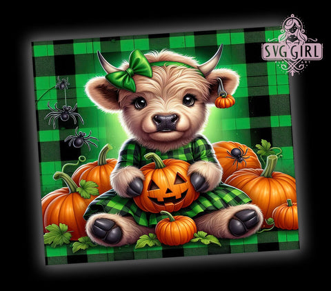 Halloween Highland Cow 20oz Tumbler Wrap Sublimation Design, Straight Tapered Tumbler Wrap, Highland Cow Tumbler Png, Instant Digital Download Sublimation SvggirlplusArt 