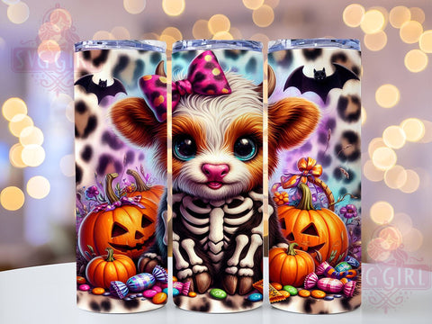 Halloween Highland Cow 20oz Tumbler Wrap Sublimation Design, Straight Tapered Tumbler Wrap, Skeleton Highland Cow Tumbler Png, Instant Digital Download Sublimation SvggirlplusArt 