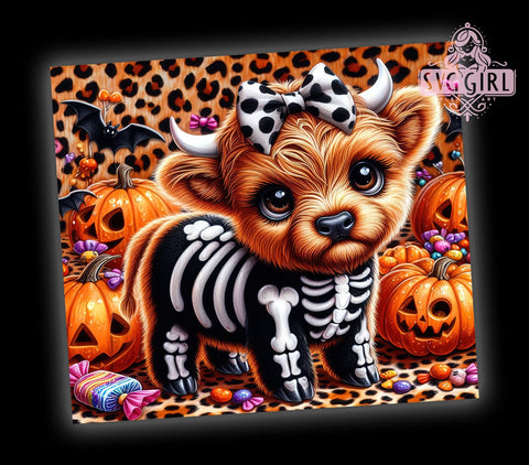 Halloween Highland Cow 20oz Tumbler Wrap Sublimation Design, Straight Tapered Tumbler Wrap, Skeleton Highland Cow Tumbler Png, Instant Digital Download Sublimation SvggirlplusArt 