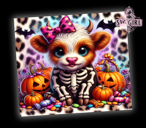 Halloween Highland Cow 20oz Tumbler Wrap Sublimation Design, Straight Tapered Tumbler Wrap, Skeleton Highland Cow Tumbler Png, Instant Digital Download Sublimation SvggirlplusArt 