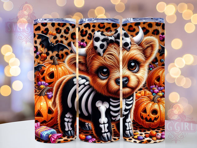 Halloween Highland Cow 20oz Tumbler Wrap Sublimation Design, Straight Tapered Tumbler Wrap, Skeleton Highland Cow Tumbler Png, Instant Digital Download Sublimation SvggirlplusArt 