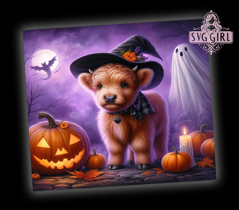 Halloween Highland Cow 20oz Tumbler Wrap Sublimation Design, Straight Tapered Tumbler Wrap, Spooky Season Tumbler Png, Instant Digital Download Sublimation SvggirlplusArt 