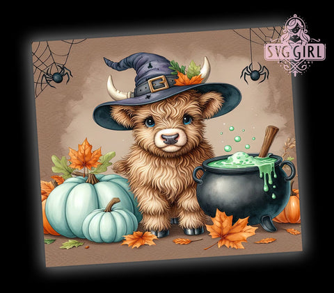 Halloween Highland Cow 20oz Tumbler Wrap Sublimation Design, Straight Tapered Tumbler Wrap, Spooky Season Tumbler Png, Instant Digital Download Sublimation SvggirlplusArt 