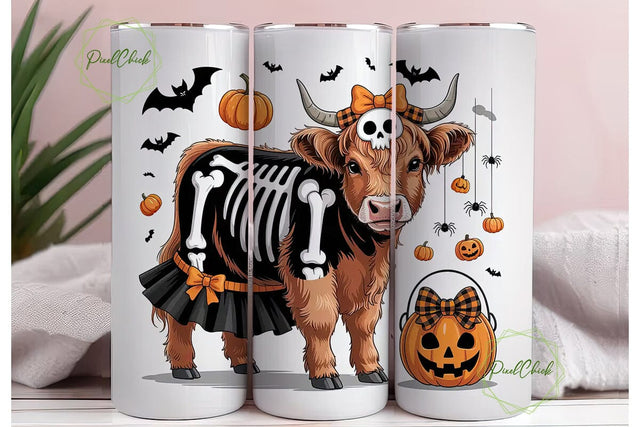Halloween Highland Cow 20oz Tumbler Wrap Sublimation PixelChick 