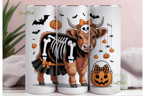 Halloween Highland Cow 20oz Tumbler Wrap Sublimation PixelChick 