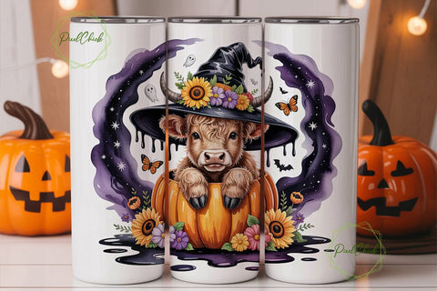 Halloween Highland Cow 20oz Tumbler Wrap Sublimation PixelChick 