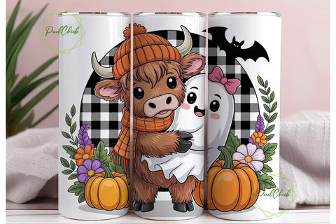 Halloween Highland Cow 20oz Tumbler Wrap Sublimation PixelChick 