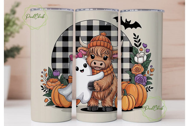 Halloween Highland Cow 20oz Tumbler Wrap Sublimation PixelChick 