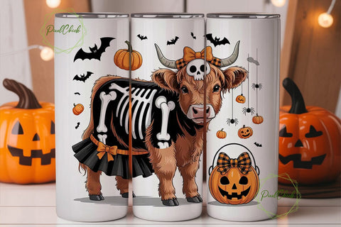 Halloween Highland Cow 20oz Tumbler Wrap Sublimation PixelChick 