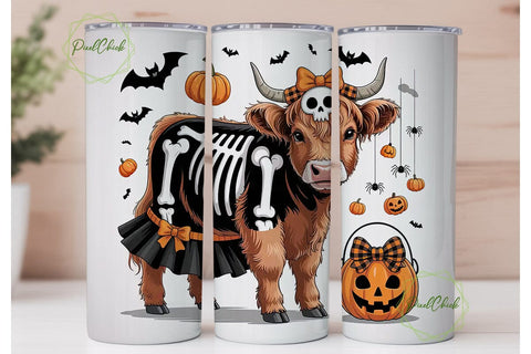 Halloween Highland Cow 20oz Tumbler Wrap Sublimation PixelChick 