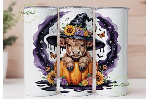 Halloween Highland Cow 20oz Tumbler Wrap Sublimation PixelChick 