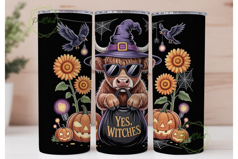 Halloween Highland Cow 20oz Tumbler Wrap Sublimation PixelChick 