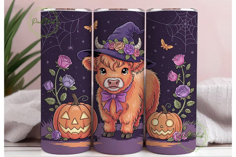 Halloween Highland Cow 20oz Tumbler Wrap Sublimation PixelChick 