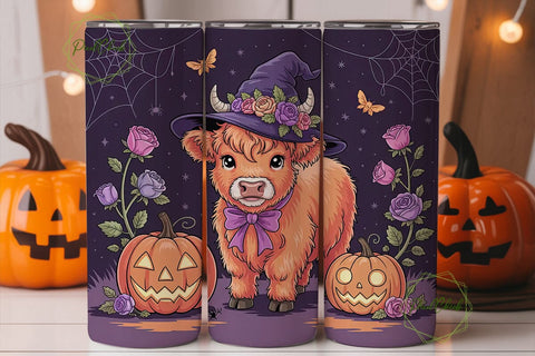 Halloween Highland Cow 20oz Tumbler Wrap Sublimation PixelChick 