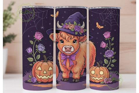 Halloween Highland Cow 20oz Tumbler Wrap Sublimation PixelChick 