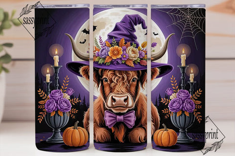 Halloween Highland Cow 20oz Tumbler Wrap Sublimation sassyprint 