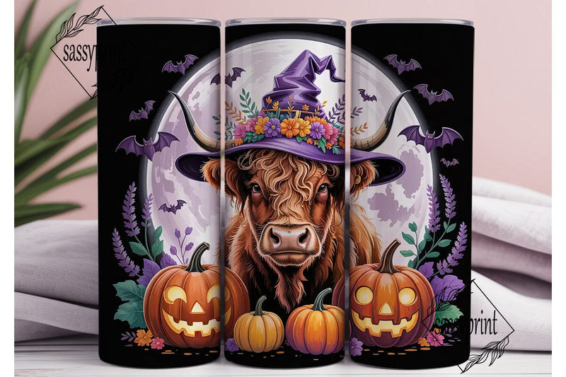 Halloween Highland Cow 20oz Tumbler Wrap Sublimation sassyprint 