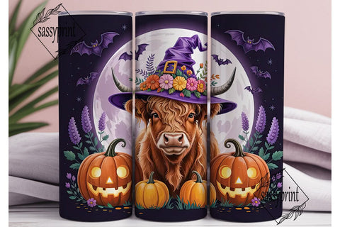 Halloween Highland Cow 20oz Tumbler Wrap Sublimation sassyprint 