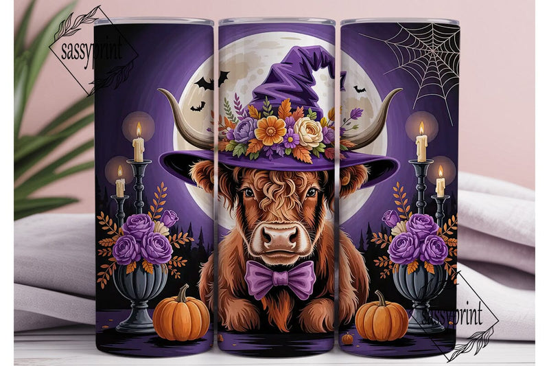Halloween Highland Cow 20oz Tumbler Wrap Sublimation sassyprint 