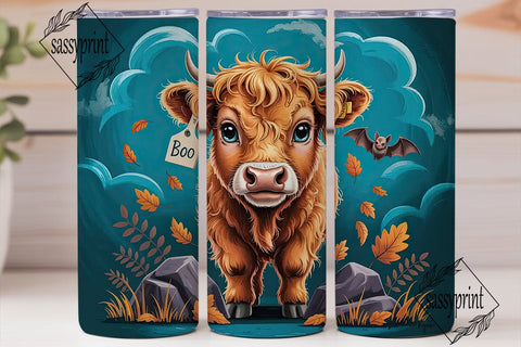 Halloween Highland Cow Calf 20oz Tumbler Sublimation sassyprint 
