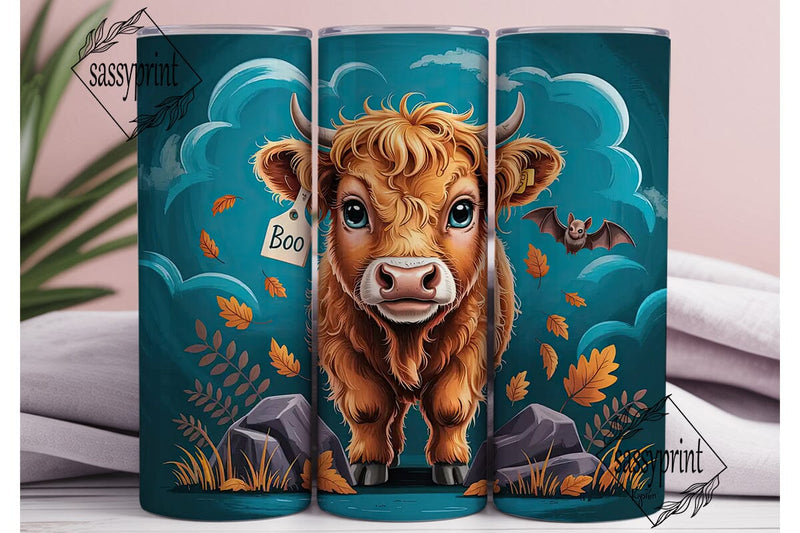 Halloween Highland Cow Calf 20oz Tumbler Sublimation sassyprint 
