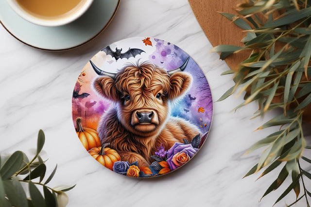 Halloween Highland Cow Car Coaster PNG Sublimation BijouBay 