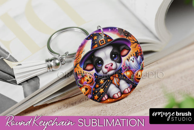 Halloween Highland Cow Keychain - Cute Cow Sublimation PNG Sublimation OrangeBrushStudio 