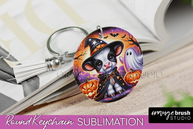 Halloween Highland Cow Keychain - Cute Cow Sublimation PNG Sublimation OrangeBrushStudio 