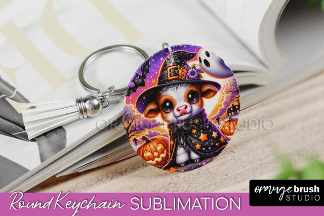 Halloween Highland Cow Keychain - Cute Cow Sublimation PNG Sublimation OrangeBrushStudio 